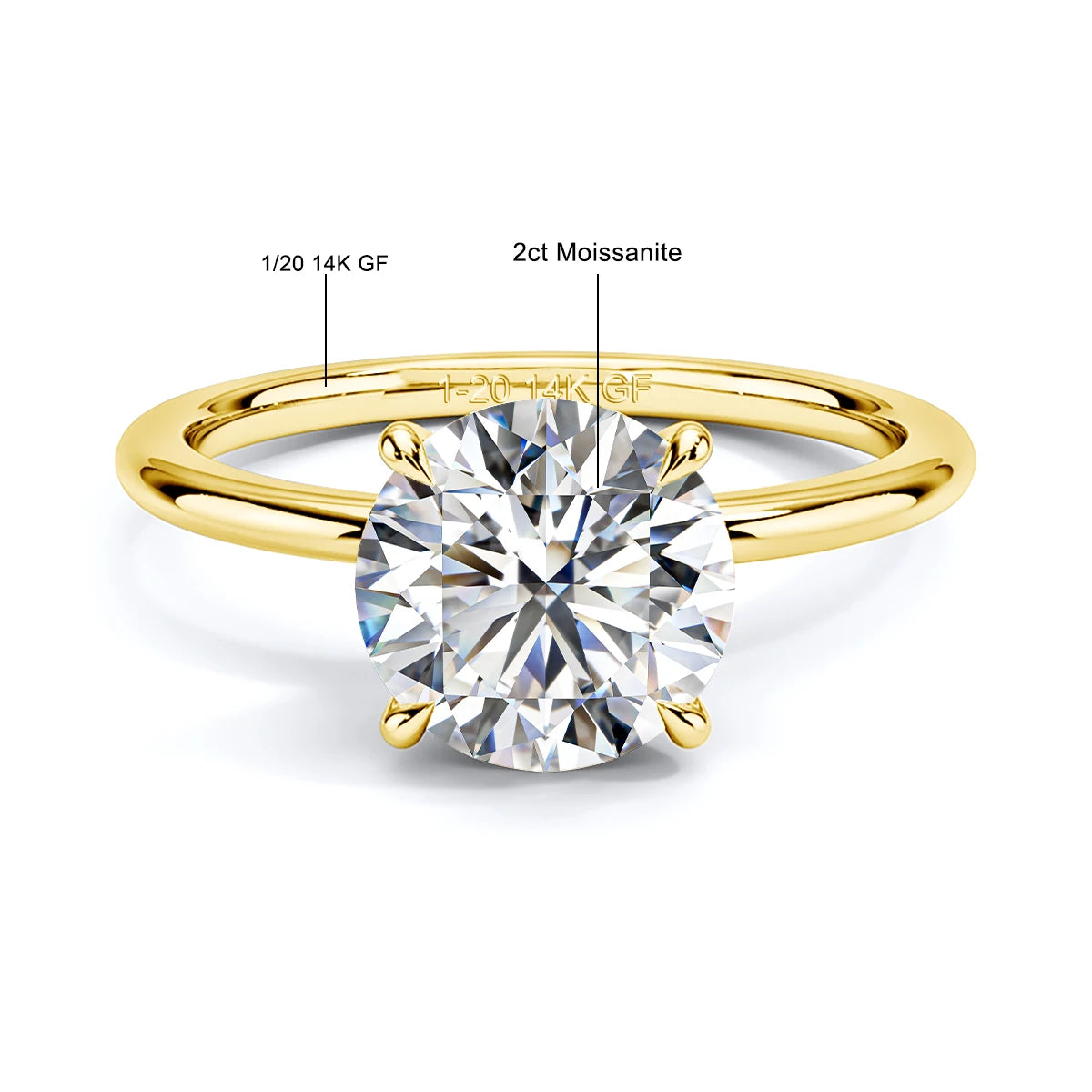 8MM 2CT |   Gold Filled for Women Man 4 Prong Solitaire Diamond Ring
