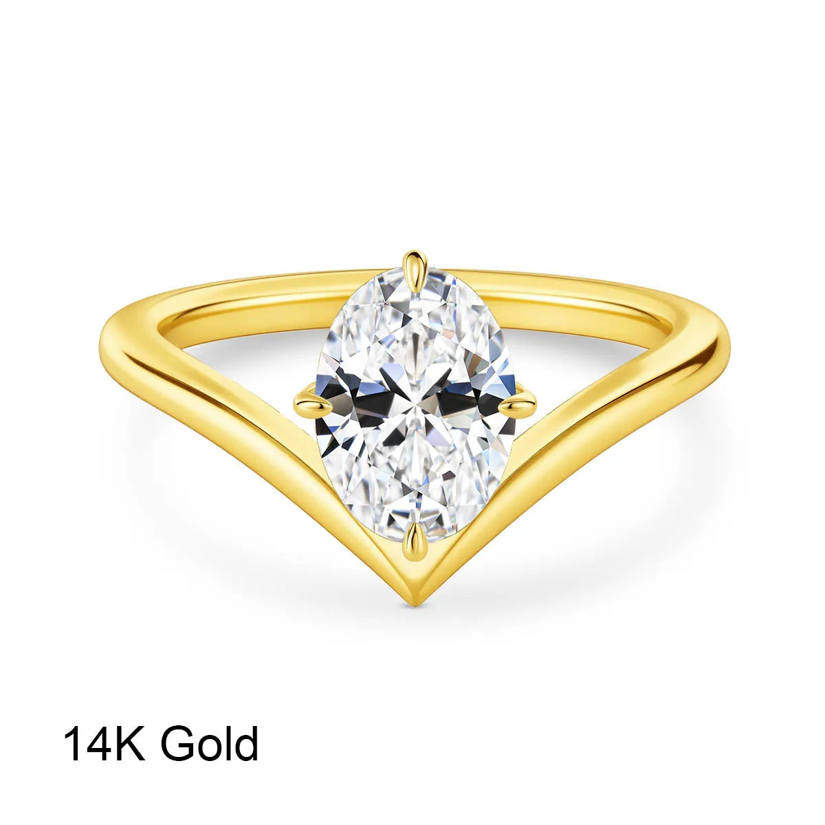 V Shape 14K Gold Solitaire Moissanite Engagement Ring