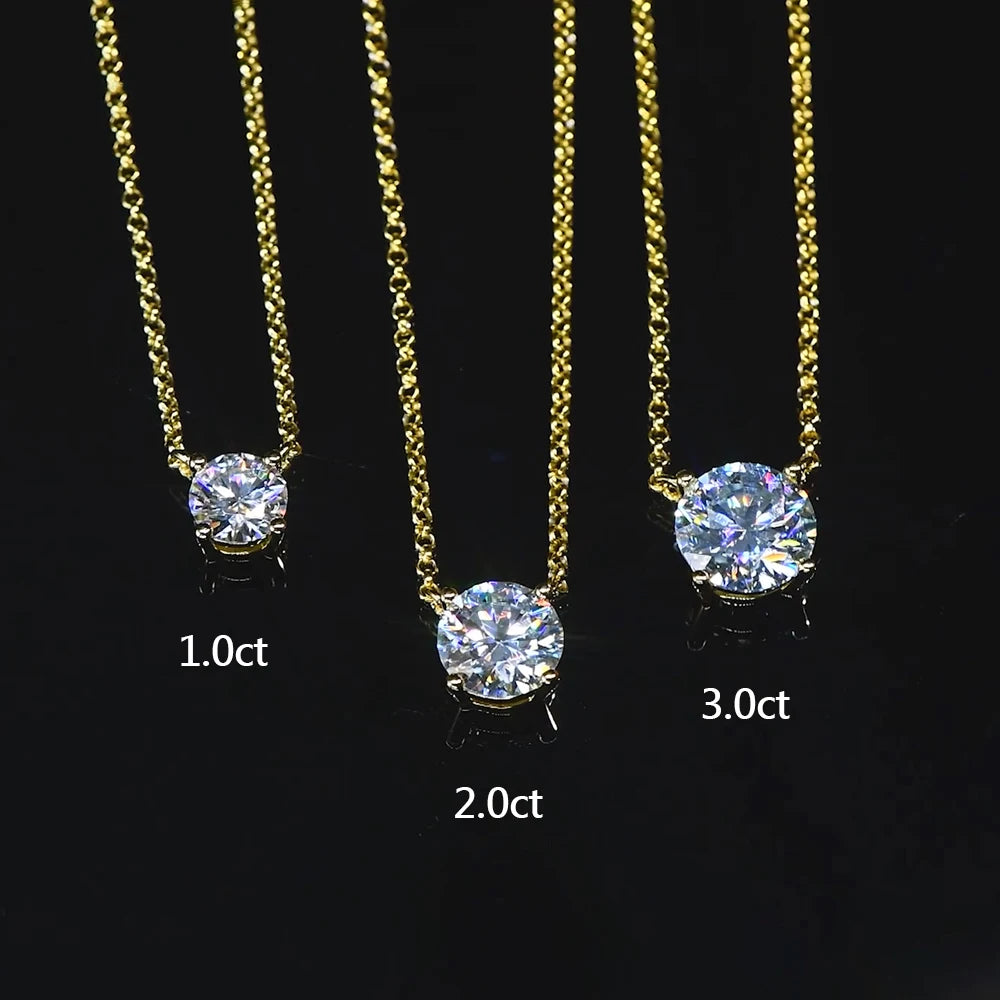 Sparking 1CT 2CT 3CT D VVS1 Moissanite Pendant Solitaire Necklace Women's 100% Real Silver 925 Chain with Certified Jewelry Gift