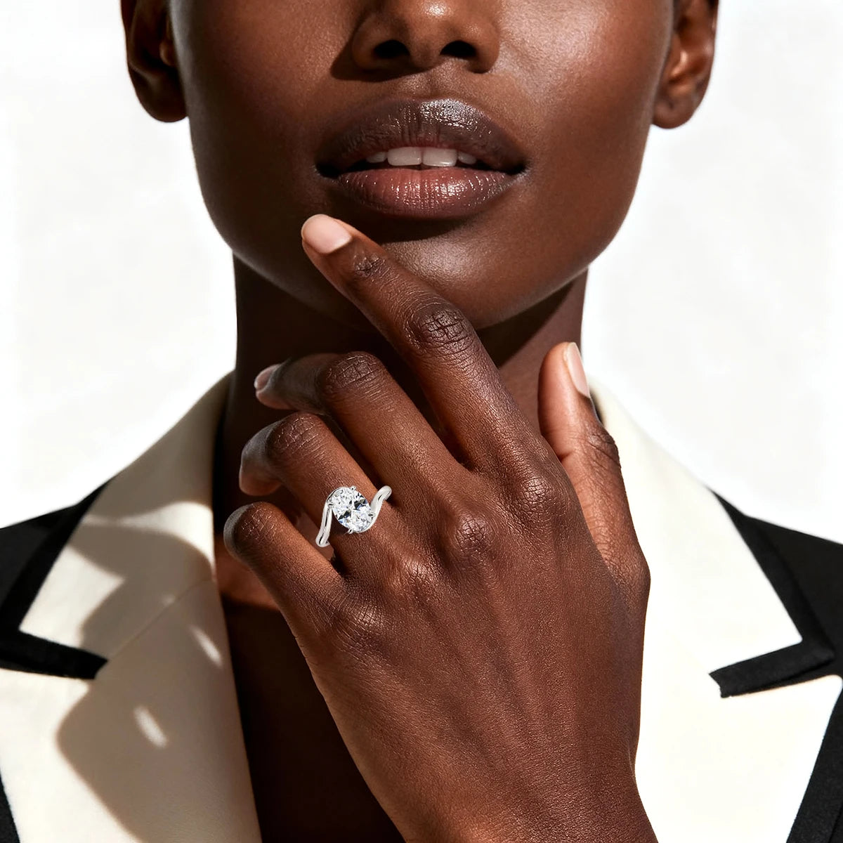 4.5CT Oval Cut Moissanite Wedding Ring for Women GRA Certicate s925 Sterling Silver Bypass Solitaire Diamond Ring for Engagement