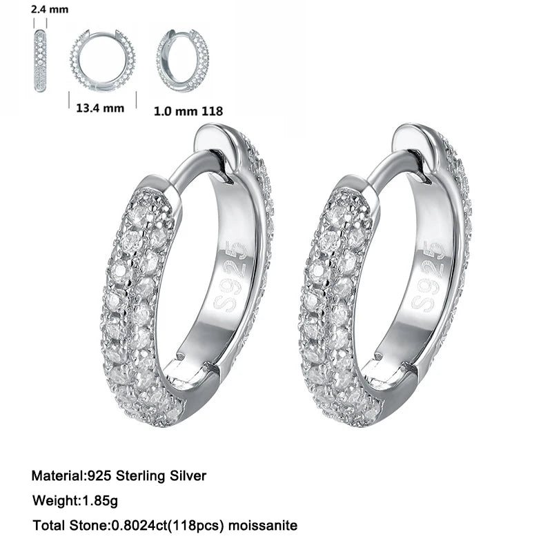New Custom High Jewelry 925 Sterling Silver Circle Full Diamond Moissanite Hoop Earrings D Color Brilliant Wedding For Women