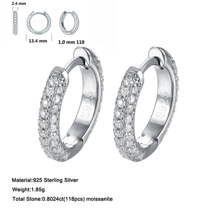 New Custom High Jewelry 925 Sterling Silver Circle Full Diamond Moissanite Hoop Earrings D Color Brilliant Wedding For Women