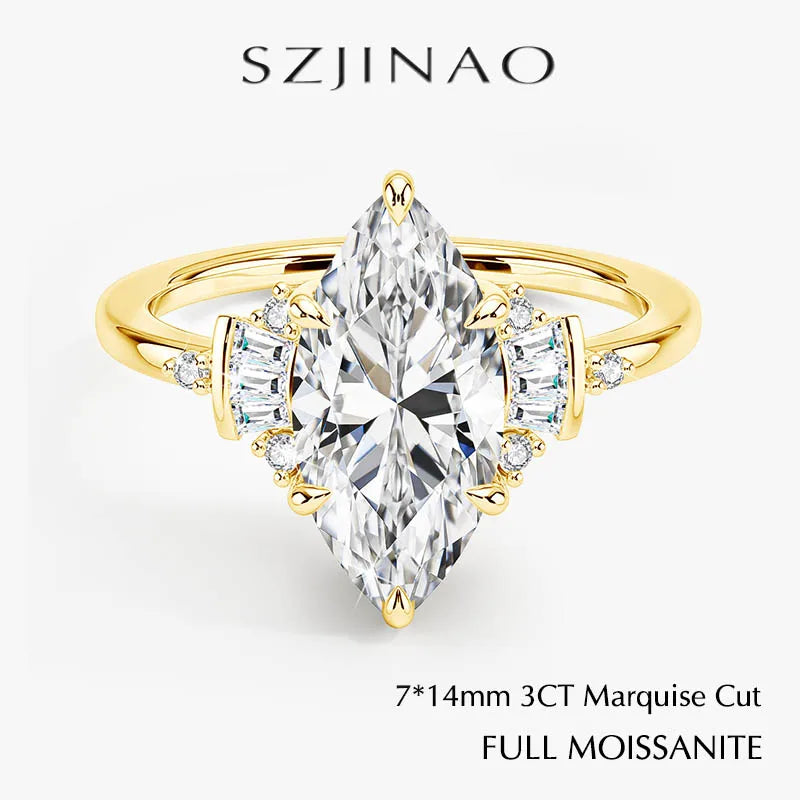 Marquise Cut 7*14mm Full Moissanite Wedding Ring for Women D VVS1 925 Silver Plated 18K Gold Luxury Sparkling Engagement Jewelry