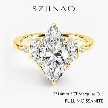 Marquise Cut 7*14mm Full Moissanite Wedding Ring for Women D VVS1 925 Silver Plated 18K Gold Luxury Sparkling Engagement Jewelry