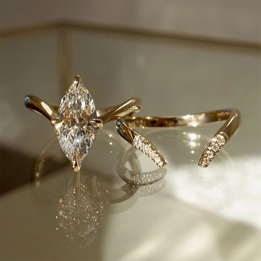 1/2/3CT Marquise Cut Engagement Ring Set Vintage Moissanite Solitaire Ring Set for Women S925 Silver Matching Wedding Band GRA