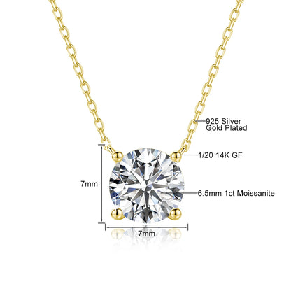 1-3CT 14K Yellow Gold Filled Moissanite Necklace Pendant for Women D Color VVS1 100% Authentic GRA Diamond Chain Classic