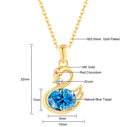 Au750 2CT Moissanite Swan Pendant 100% 18K Gold Oval Cut Natural Blue Topaz Women's Necklaces for Birthday Party Jewelry Gifts