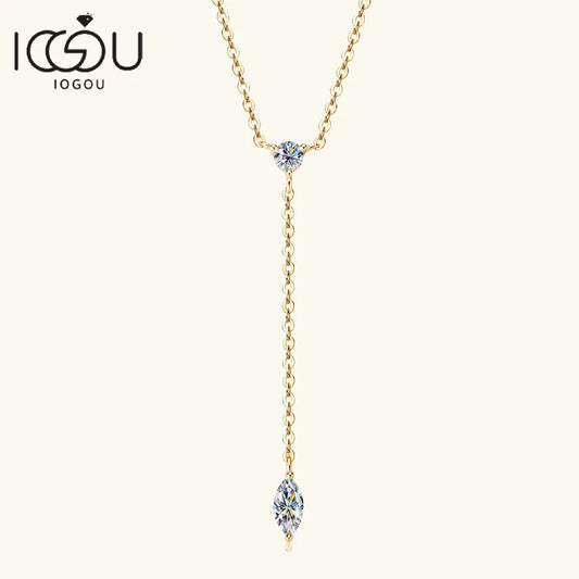 IOGOU-Y-Shape Necklaces for Women, Moissanite Marquise Cut 3x6mm, 3mm Round Cut Diamond Pendant, 925 Silver Jewelry Accessories