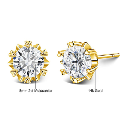 Szjinao 2 Carat 8.0mm 100% Real 14k Gold Moissanite Stud Earrings For Woman Sparkling Diamond Wedding Luxury K Gold Jewelry Sale