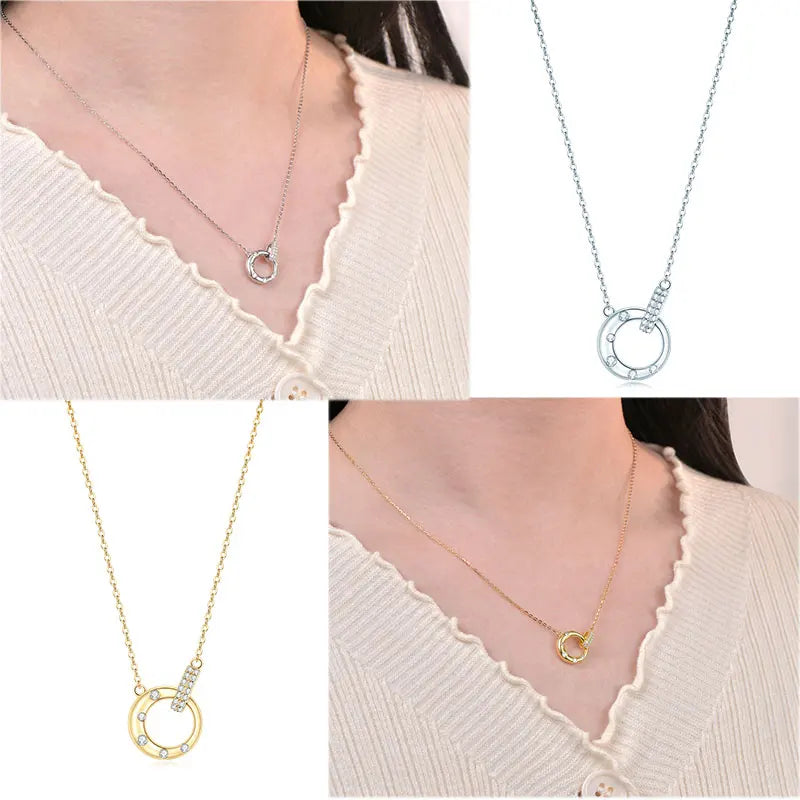 IOGOU D VVS1 Round Moissanite Möbius Double Loop Pendant Necklace 925 Sterling Silver Necklace for Women Birthday Fine Jewelry