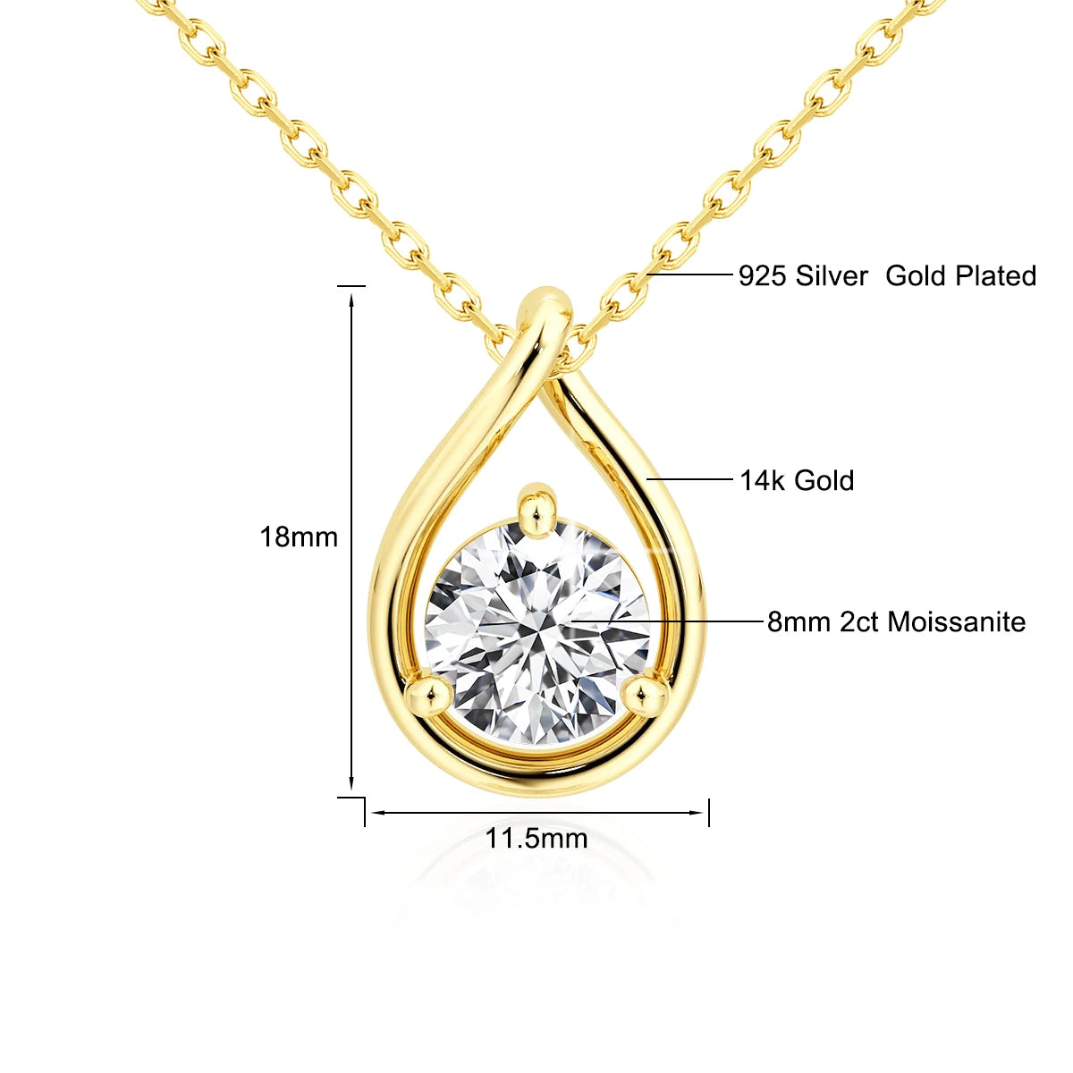 Hollow 14K Gold Solitaire Diamond Necklace Pendant