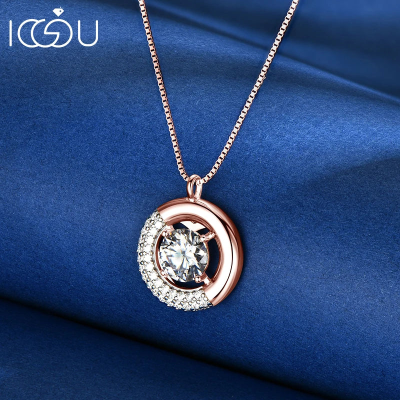 IOGOU Sparkling 1CT-3CT D Full Moissanite Diamond Pendant Necklace Box Chain 925 Silver Women Rose Gold Color Necklace Jewelry