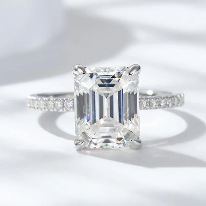 Emerald/Radiant Cut Real Full Moissanite Ring for Women 8*10mm D Color Diamond 925 Sterling Silver Wedding Band with Certificate