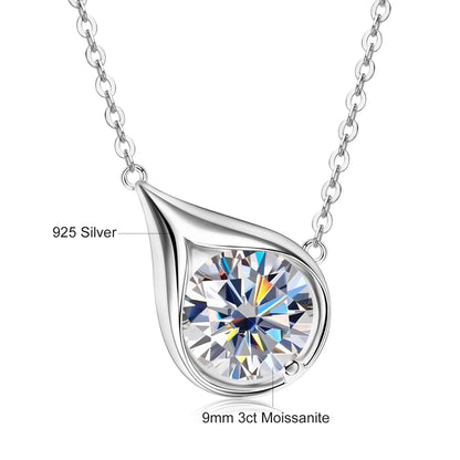 Teardrop Shape Pendant Necklace GRA Certified Moissanite 1ct/2ct/3ct Round Cut for Women 925 Sterling Silver Wedding Jewelry Gif