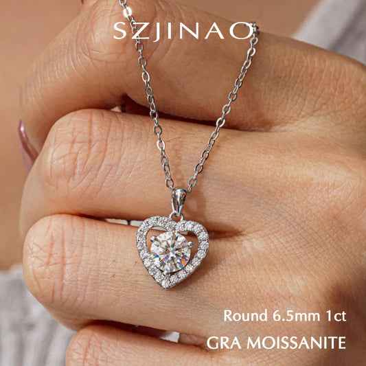 Romantic Love Shape 1CT Moissanite Necklace Round Cut Pendant for Women 925 Sterling Silver Cute Jewelry Valentine's Day Gift