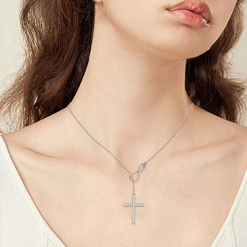 925 Sterling Silver Infinity Pendant Necklace for Women Jewelry 0.5CT Round Full Moissanite Cross Necklaces with certificate