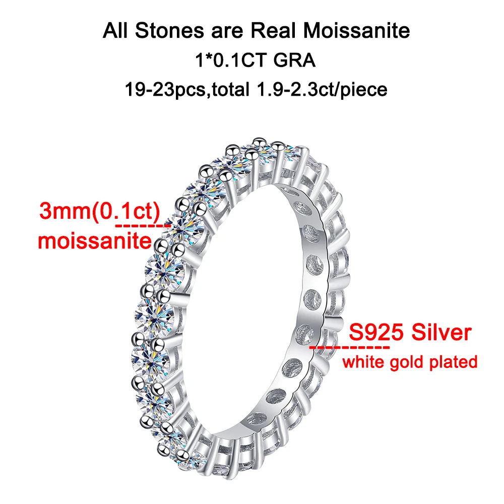 3mm D Color Moissanite Ring 925 Sterling Silver Full Circle Lab Created Diamond Wedding Band Eternity Engagement Rings For Women