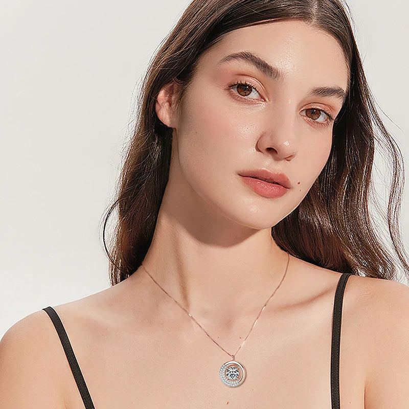 IOGOU Sparkling 1CT-3CT D Full Moissanite Diamond Pendant Necklace Box Chain 925 Silver Women Rose Gold Color Necklace Jewelry