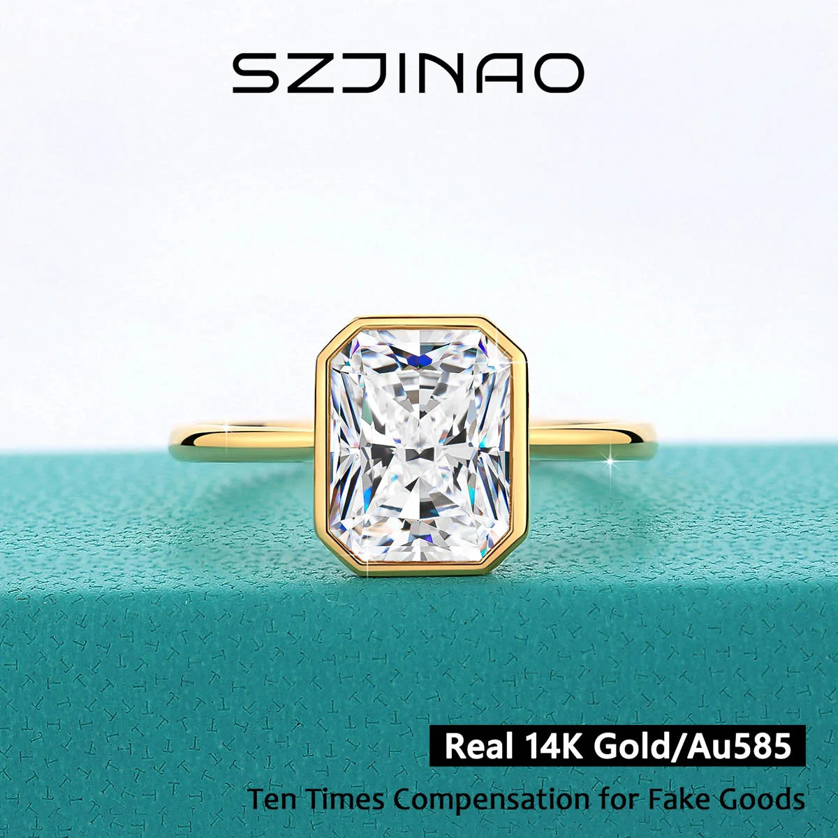 Radiant Cut 14K Gold Moissanite Ring 3CT D VVS1 for Women 100% Genuine Au585 Engagement Wedding Christmas Gifts Classsic