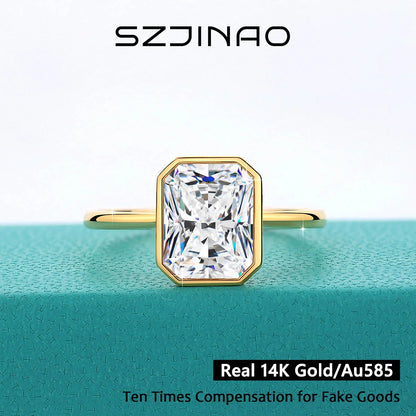 Radiant Cut 14K Gold Moissanite Ring 3CT D VVS1 for Women 100% Genuine Au585 Engagement Wedding Christmas Gifts Classsic