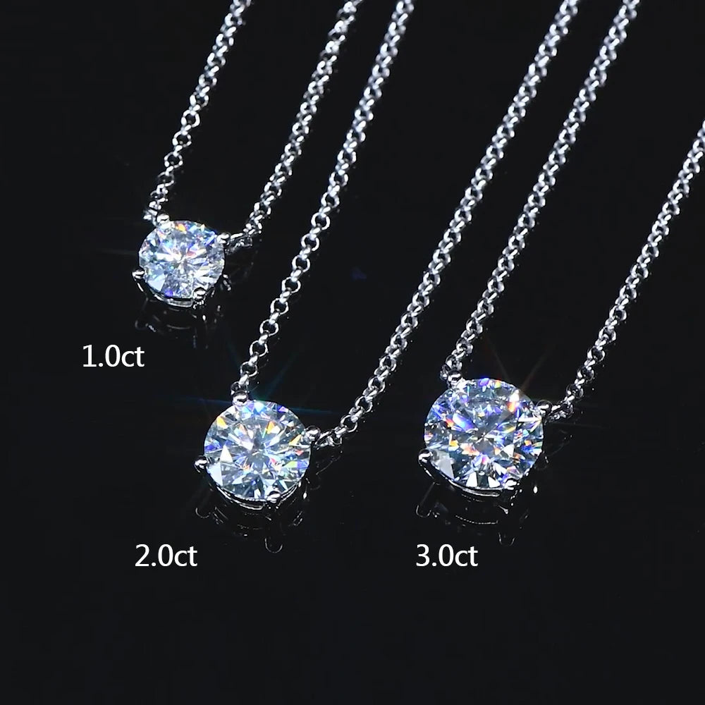 Sparking 1CT 2CT 3CT D VVS1 Moissanite Pendant Solitaire Necklace Women's 100% Real Silver 925 Chain with Certified Jewelry Gift