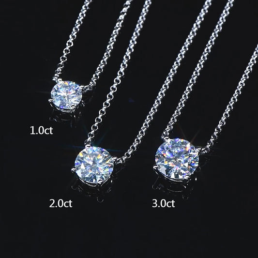 Sparking 1CT 2CT 3CT D VVS1 Moissanite Pendant Solitaire Necklace Women's 100% Real Silver 925 Chain with Certified Jewelry Gift