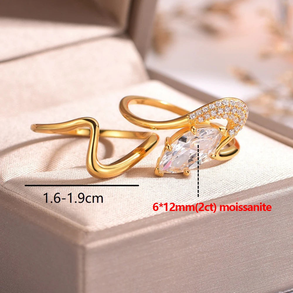 GRA Certified 2CT Marquise Cut Moissanite Stackable Engagement Ring for Women 925 Sterling Silver Bridal Ring Set Wedding Band