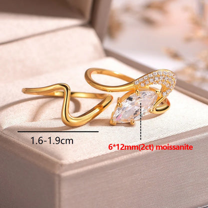 GRA Certified 2CT Marquise Cut Moissanite Stackable Engagement Ring for Women 925 Sterling Silver Bridal Ring Set Wedding Band