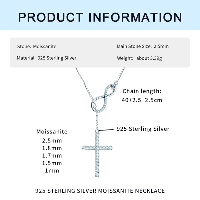 925 Sterling Silver Infinity Pendant Necklace for Women Jewelry 0.5CT Round Full Moissanite Cross Necklaces with certificate