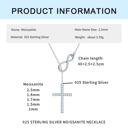 925 Sterling Silver Infinity Pendant Necklace for Women Jewelry 0.5CT Round Full Moissanite Cross Necklaces with certificate