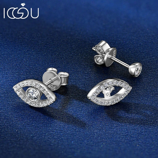 IOGOU Real 100% 925 Sterling Silver Eye of Wisdom Earring Stud VVS1 Round Full Moissanite Women Men Tow Styles Wearing Earrings