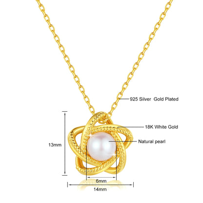 Genuine 18K Gold Lucky Star Pendant Necklace Natural Pearl Unique Craftsmanship for Women Anniversary Party Gift Trendy Jewely