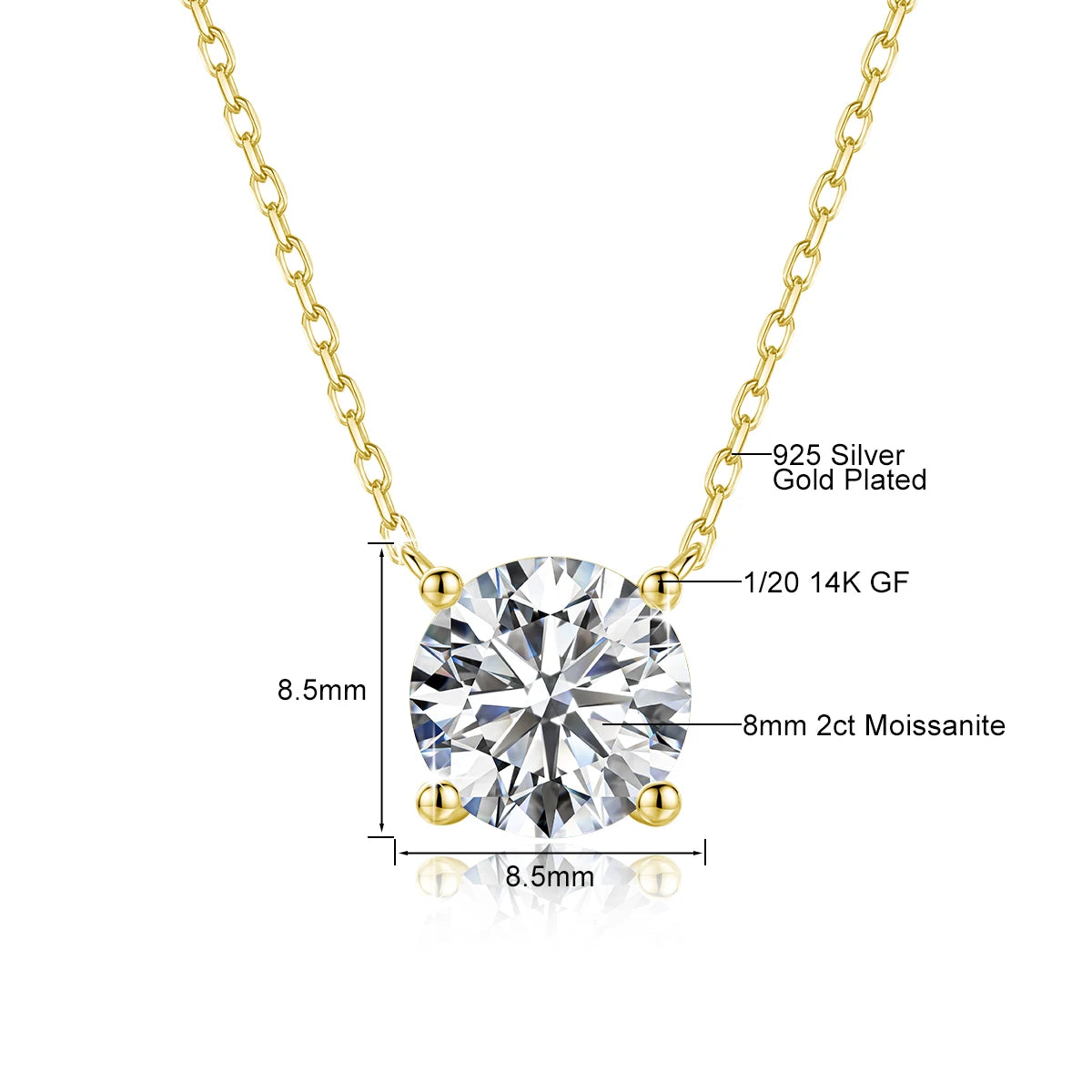 1-3CT 14K Yellow Gold Filled Moissanite Necklace Pendant for Women D Color VVS1 100% Authentic GRA Diamond Chain Classic