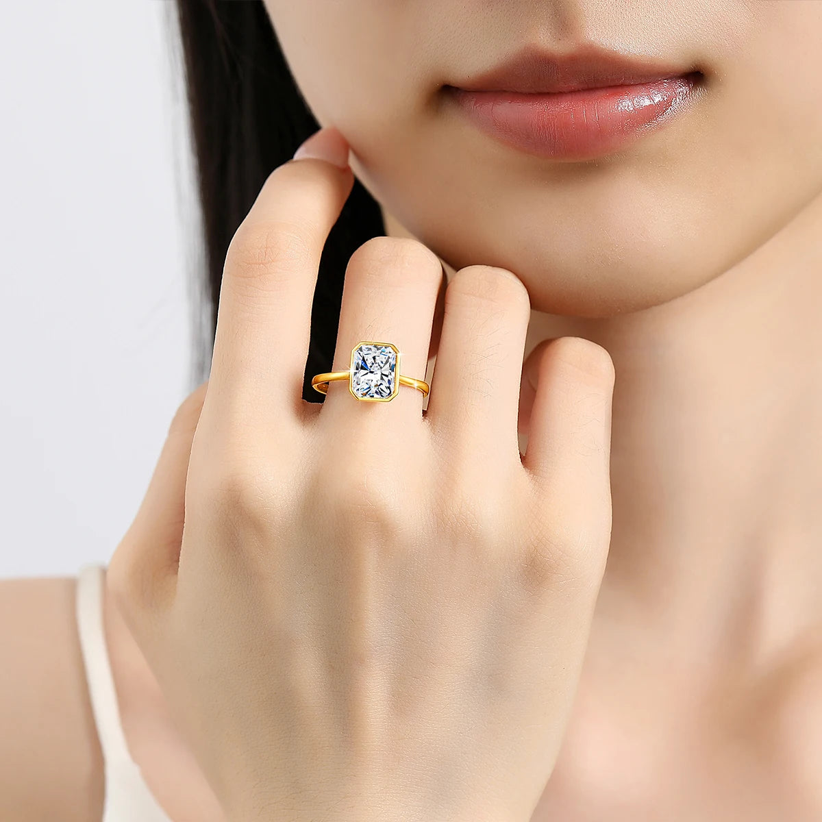 Radiant Cut 14K Gold Moissanite Ring 3CT D VVS1 for Women 100% Genuine Au585 Engagement Wedding Christmas Gifts Classsic