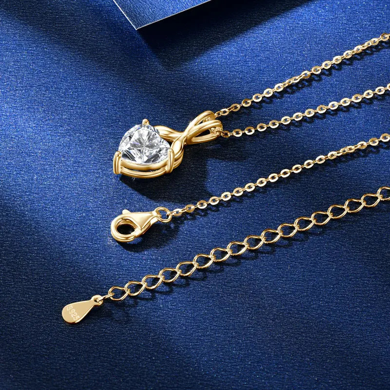 IOGOU 925 Sterling Silver Pendant Necklace for Women Jewelry Certified 8x8mm D 2CT Heart Cut Moissanite Eternal Promise Necklace