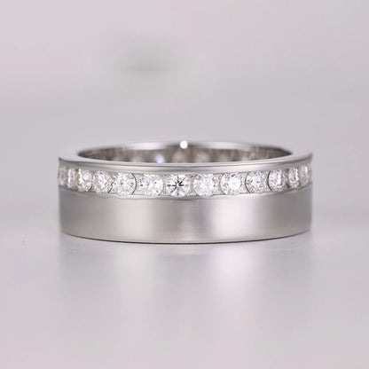 Channel Set 2mm Round Moissanite Wedding Band With Certificate 925 Sterling Silver For Men Full Eternity Promise Ring Jewelry