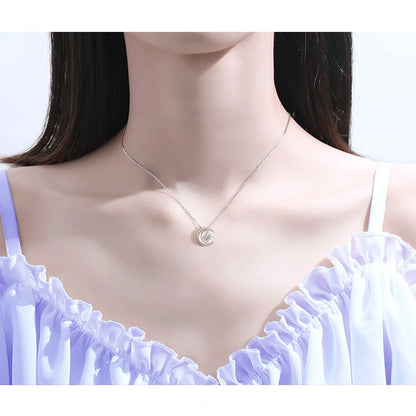 Szjinao Moon Pendant Necklaces 0.5ct D Color Moissanite 925 Sterling Silver For Woman White Gold Plated Banquet Trend Jewelry