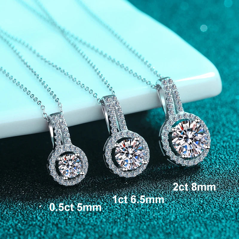 NeeTim 1ct 2ct 5ct Moissanite Necklace for Women Sterling Silver 925 with White Gold Plated Lab Diamond Sparkling Pendant
