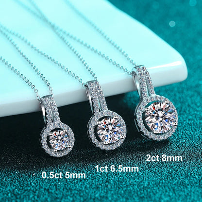 NeeTim 1ct 2ct 5ct Moissanite Necklace for Women Sterling Silver 925 with White Gold Plated Lab Diamond Sparkling Pendant