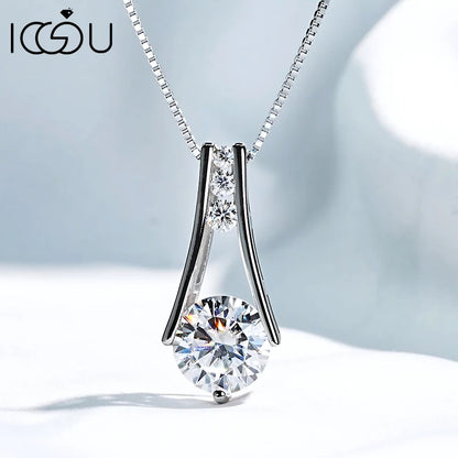IOGOU Classic 1CT-3CT D Moissanite Pendant Necklace Adjustable Box Chain 925 Pure Silver Lab Diamond for Women with Certificate