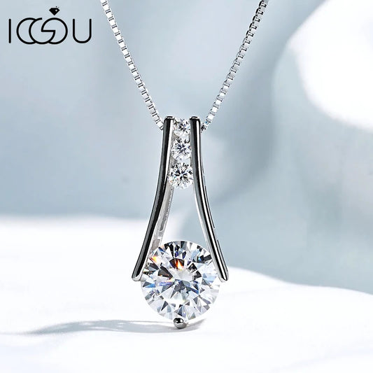 IOGOU Classic 1CT-3CT D Moissanite Pendant Necklace Adjustable Box Chain 925 Pure Silver Lab Diamond for Women with Certificate
