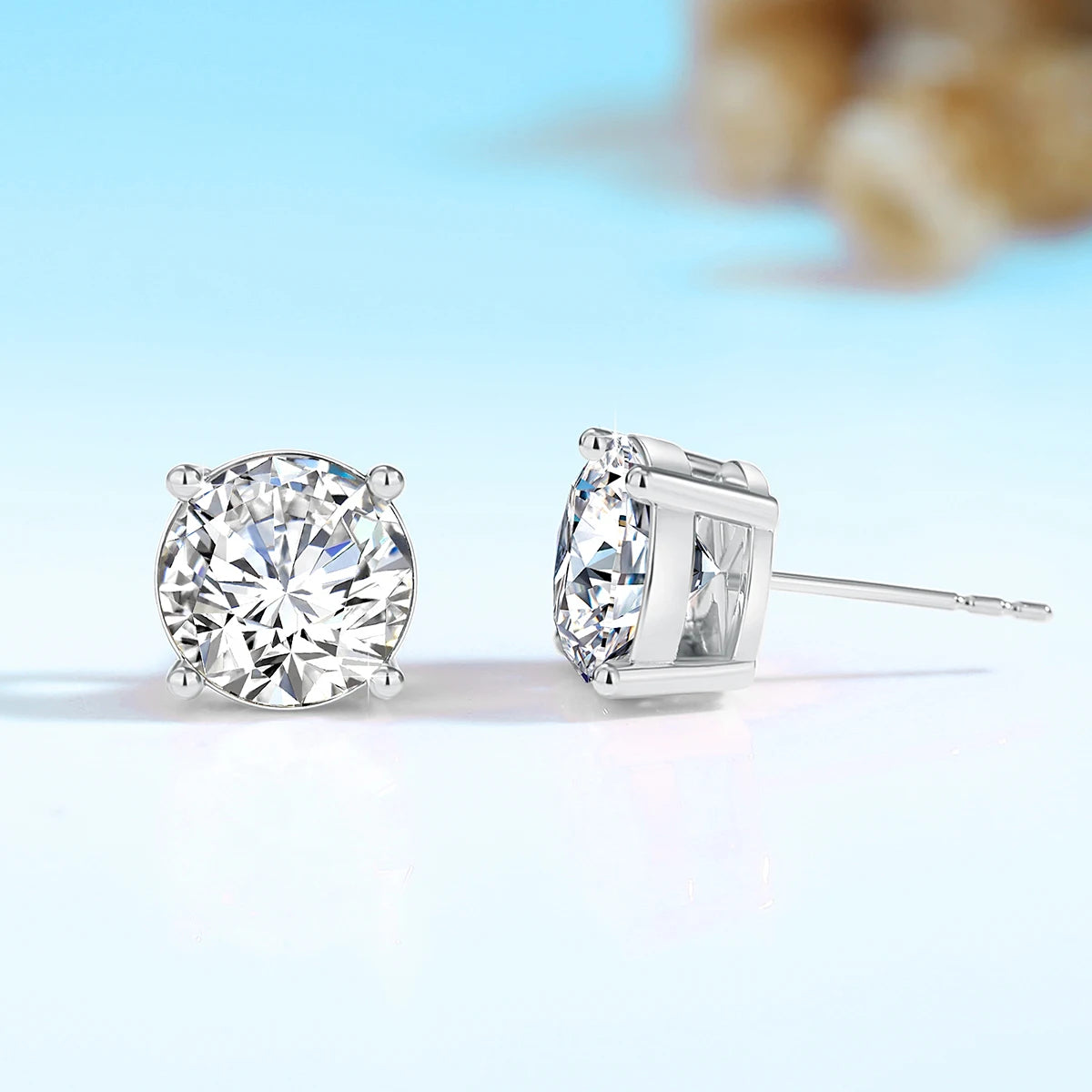 Round Moissanite Gold Stud earring