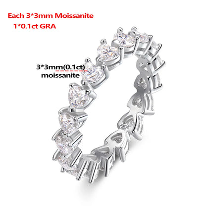 3mm 4mm Heart Shape Moissanite Ring for Women With GRA Certificate 925 Sterling Silver Full Eternity Wedding Band Love Jewelry