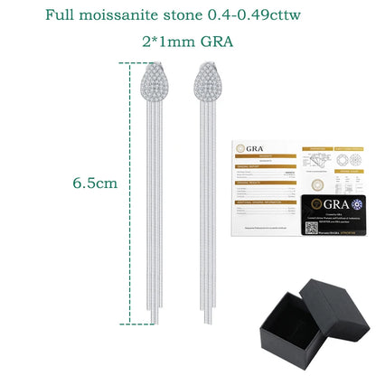 Smyoue Full Moissanite Tassel Drop Earrings for Women Water Drops 100% 925 Sterling Silver Lab Diamond Party Jewelry Wholesale