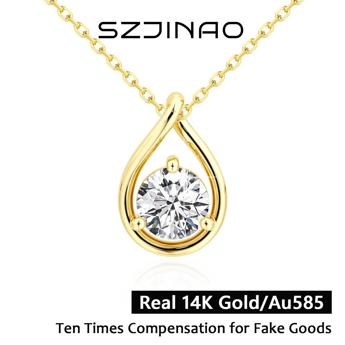 Hollow 14K Gold Solitaire Diamond Necklace Pendant