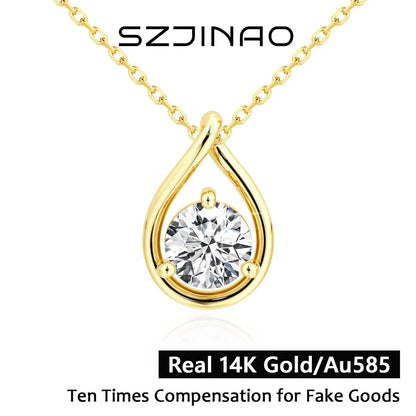Hollow 14K Gold Solitaire Diamond Necklace Pendant