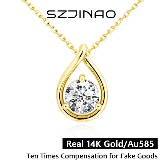 Hollow 14K Gold Solitaire Diamond Necklace Pendant