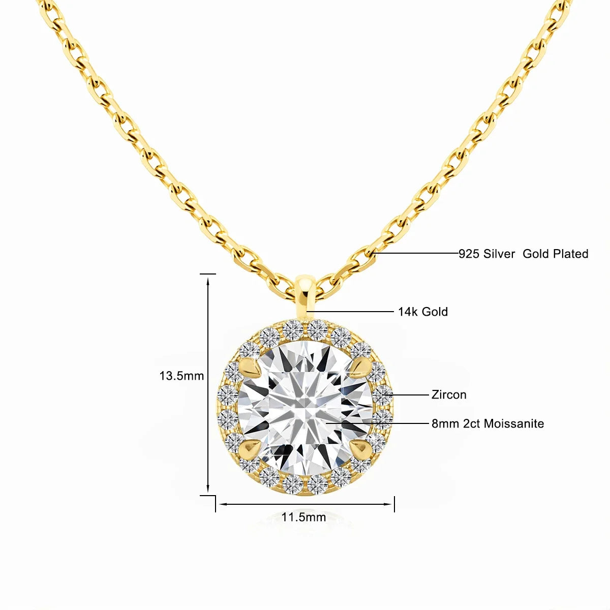 Sparkling Halo Diamond 14K Gold  Pendant