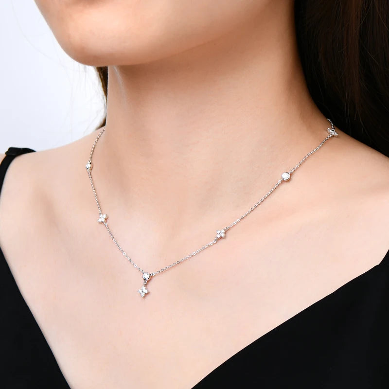 IOGOU-Four-leaf Clover Moissanite Necklaces 925 Silver for Women 2mm 3mm Round D Color Charm Choker Girls Jewelry Free Shipping