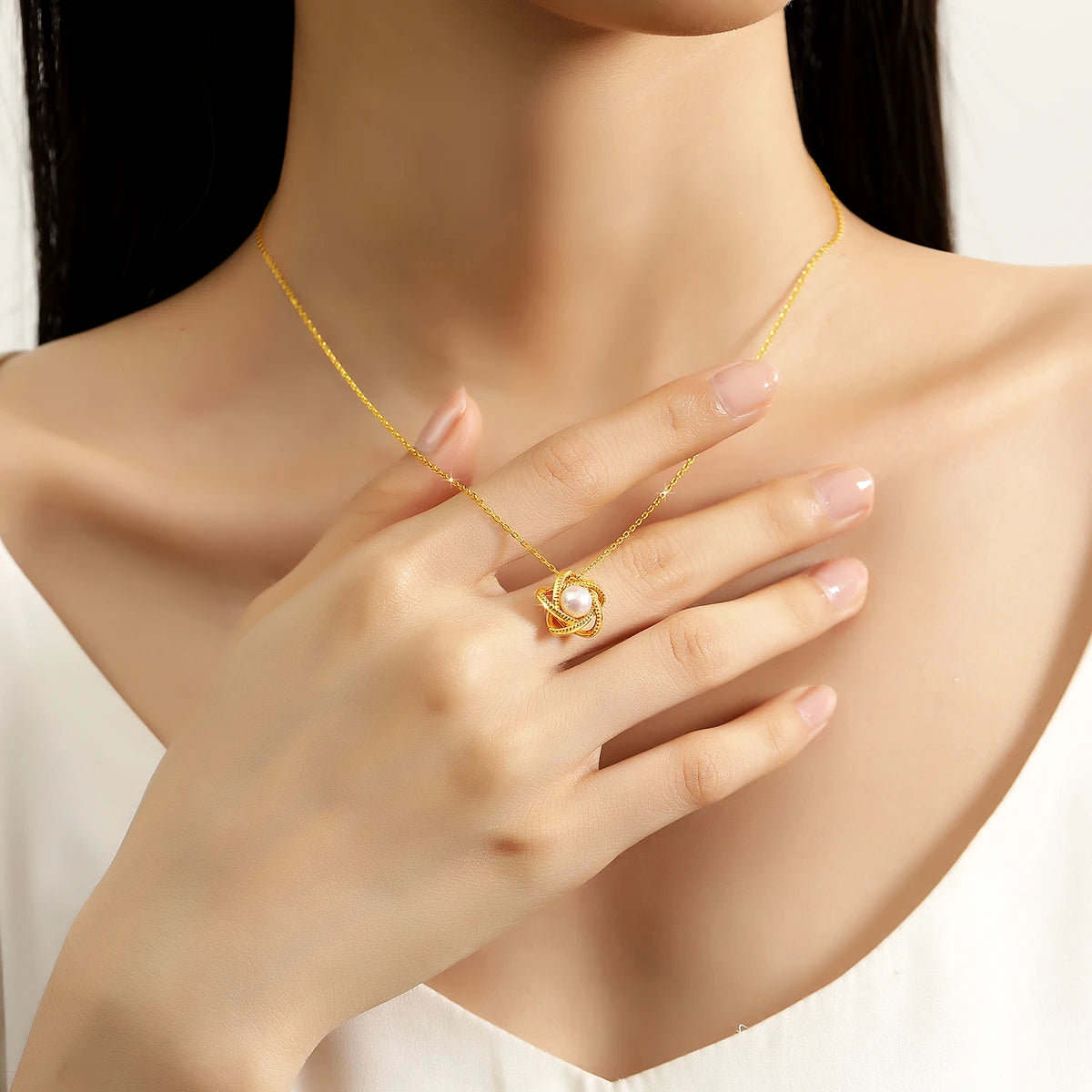 Genuine 18K Gold Lucky Star Pendant Necklace Natural Pearl Unique Craftsmanship for Women Anniversary Party Gift Trendy Jewely